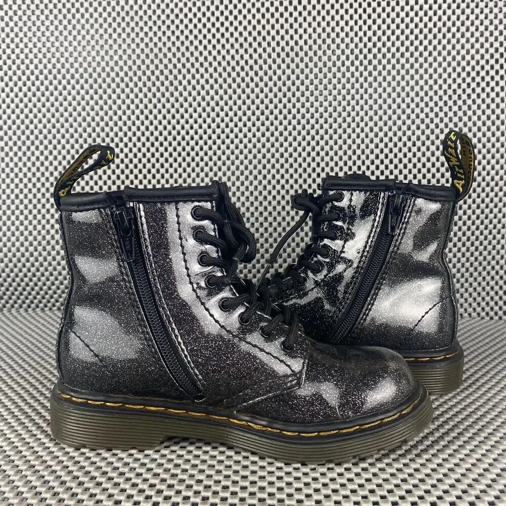 Dr Martens 1460 Nebula Glitter Boots Kids Toddler Size 10 Black Zipper Casual